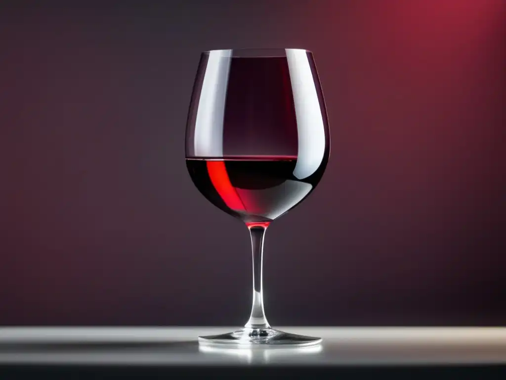 Imagen minimalista de una copa de vino tinto, equilibrada y cautivadora