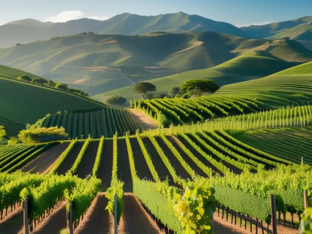 Imagen de una viña exuberante en América del Sur, destacando prácticas de viticultura ecológica