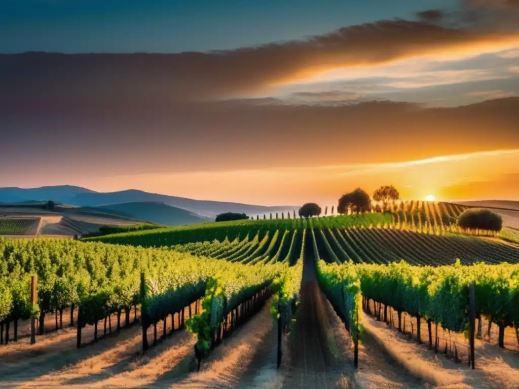 Imagen: Viñedo al atardecer, efectos cambio climático fauna viñedos