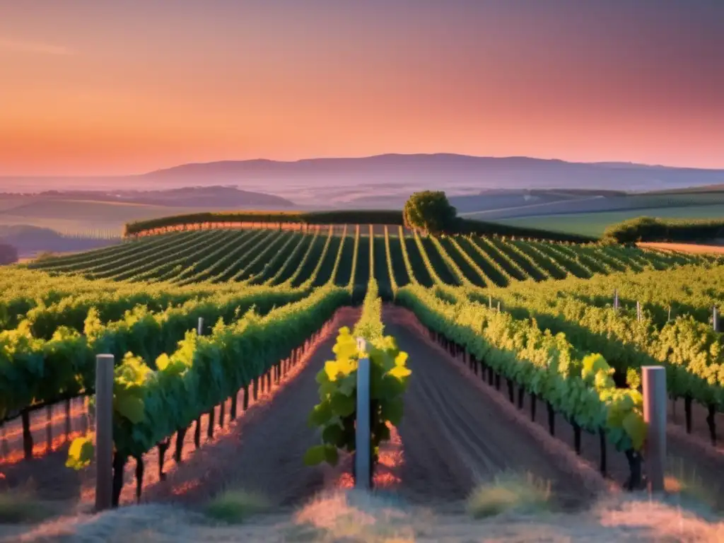 Imagen de viñedo al atardecer, representando el impacto del calentamiento global en las viñas