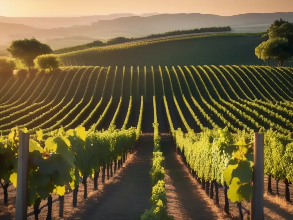 Viñedo dorado al atardecer Imagen de viñedo al atardecer, vinos naturales ancestrales