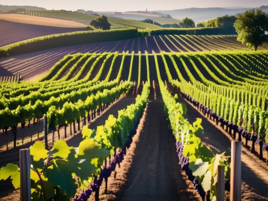 Imagen de viñedo sostenible con uvas, evocando tranquilidad y aprecio por el arte de la viticultura