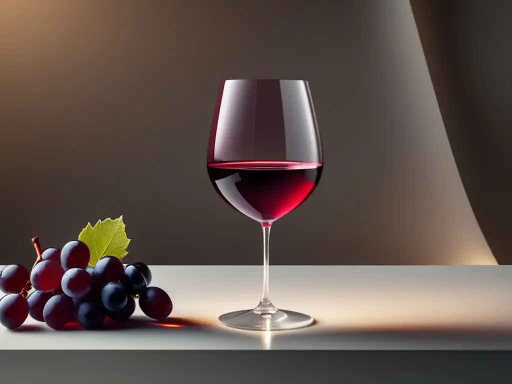 Imagen: Vinos orgánicos y maridaje natural - Mesa blanca con copa de vino, uvas frescas y elementos naturales