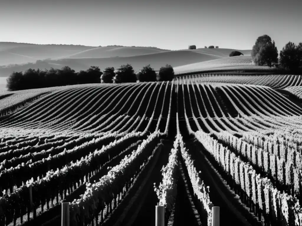 Impacto de guerras mundiales en industria vinícola: paz y belleza de viñedo en blanco y negro