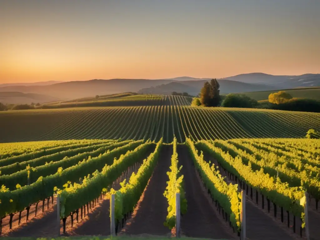 Impacto de mercados emergentes en industria vinícola en viñedo al atardecer