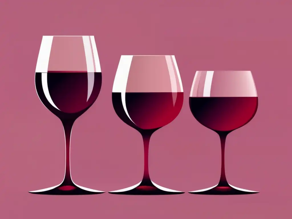 Importancia de catadores en el mundo del vino: tres copas de vino rojo en diferentes tamaños y formas