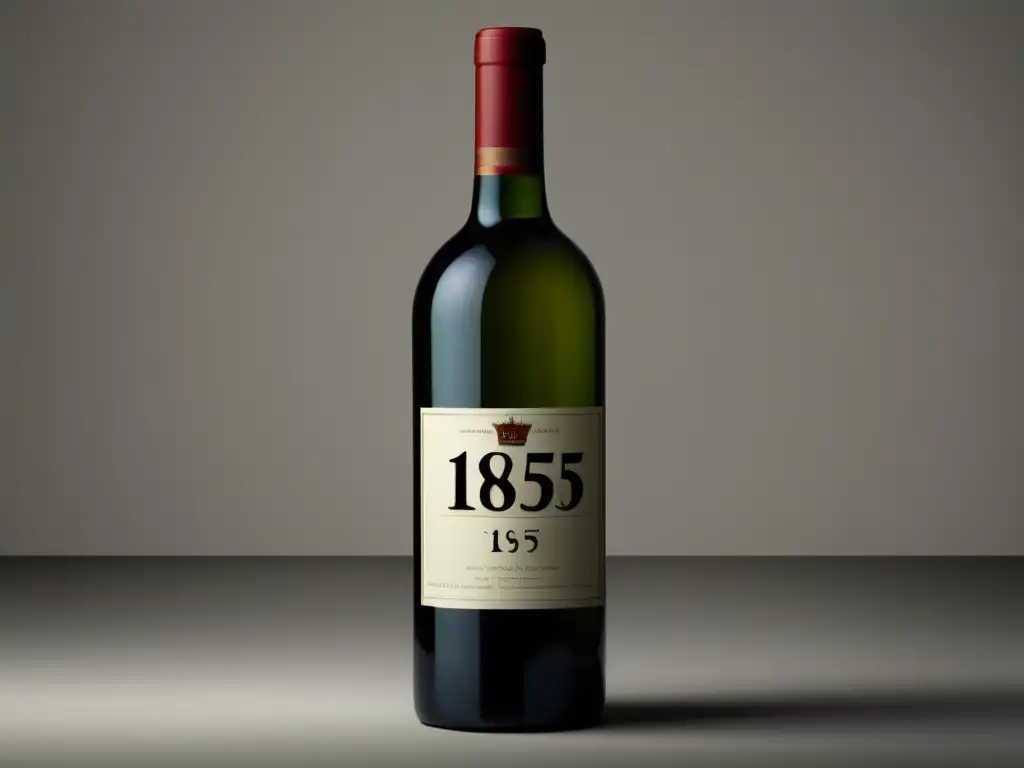 Importancia clasificación 1855 vino - Botella de vino vintage con etiqueta del año 1855 en una superficie blanca