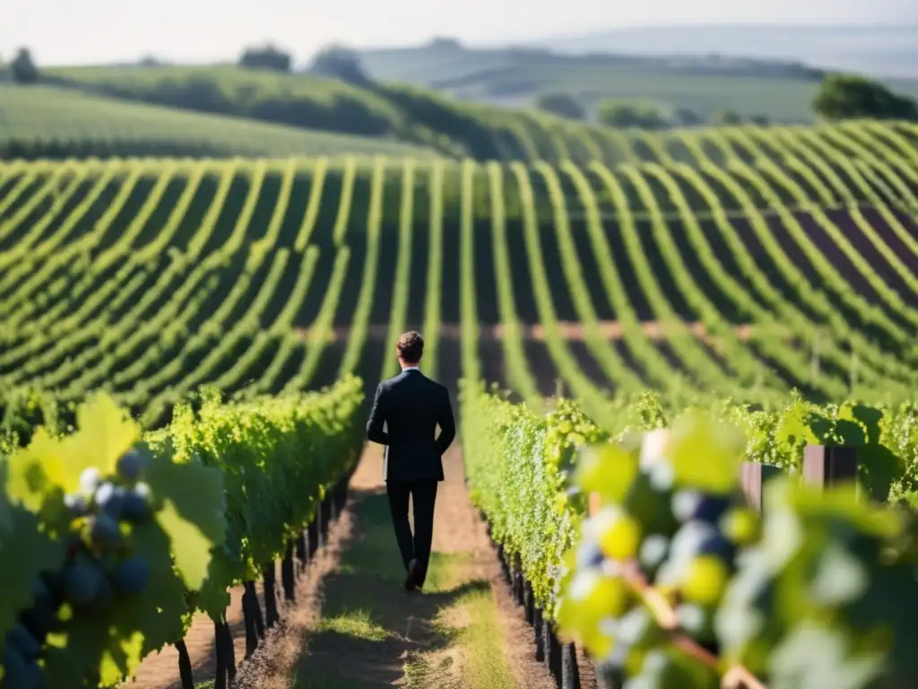 Importancia de la industria vitivinícola: sommelier elegante en viñedo