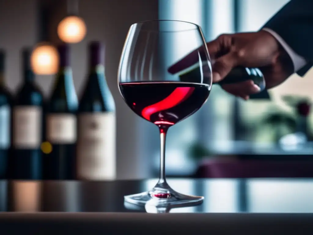 Importancia sommelier selección caldos: sommelier sosteniendo copa de vino rojo