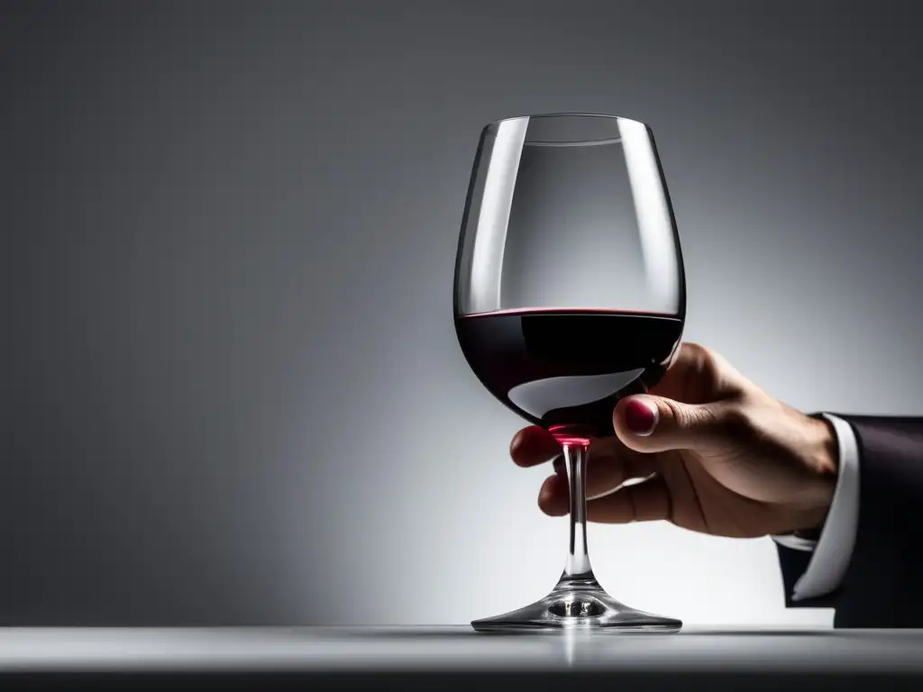 Importancia de sommeliers en crítica de vinos - Mano de sommelier sosteniendo copa de vino rojo