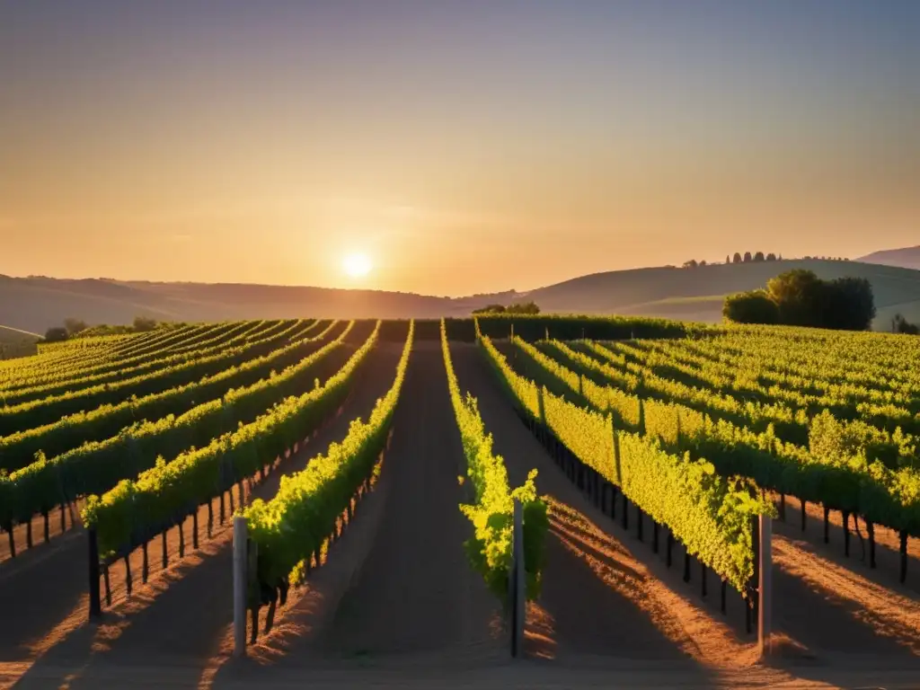 Viñedo al atardecer Importancia del terroir en vinos: viñedo al atardecer