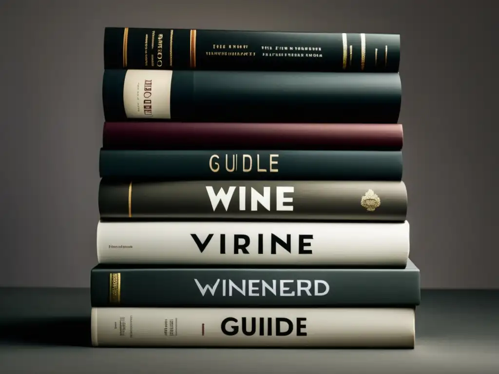 Guías literatura vino imprescindibles: Minimalista imagen de libros de vino con temas icónicos de viñedos y copas