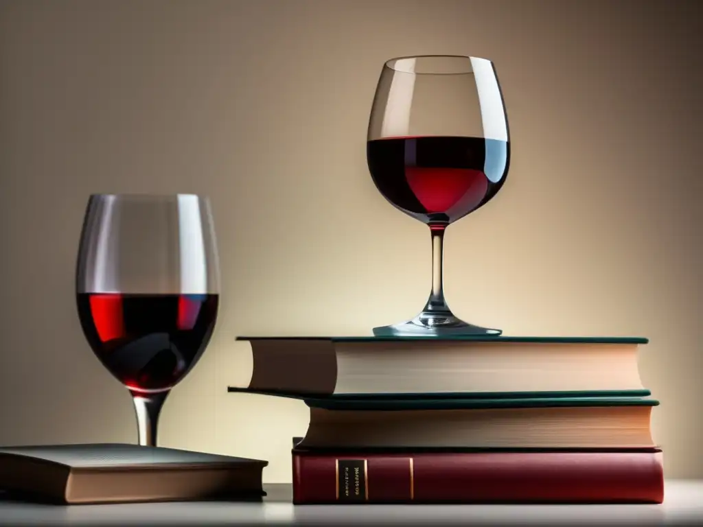 Guías literatura vino imprescindibles: copa de vino sobre libros