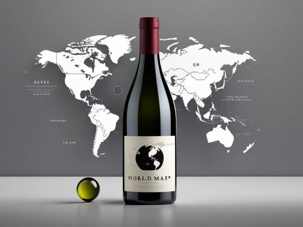 Globalización vino: economía transformó industria - Mapa mundo grabado en botella minimalista, simbolizando alcance global