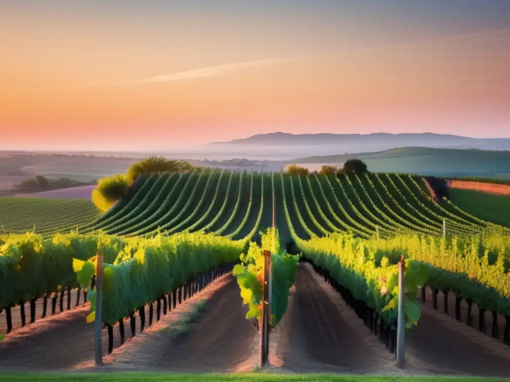 Influencia árabe en viticultura: paisaje minimalista de viñedos al atardecer