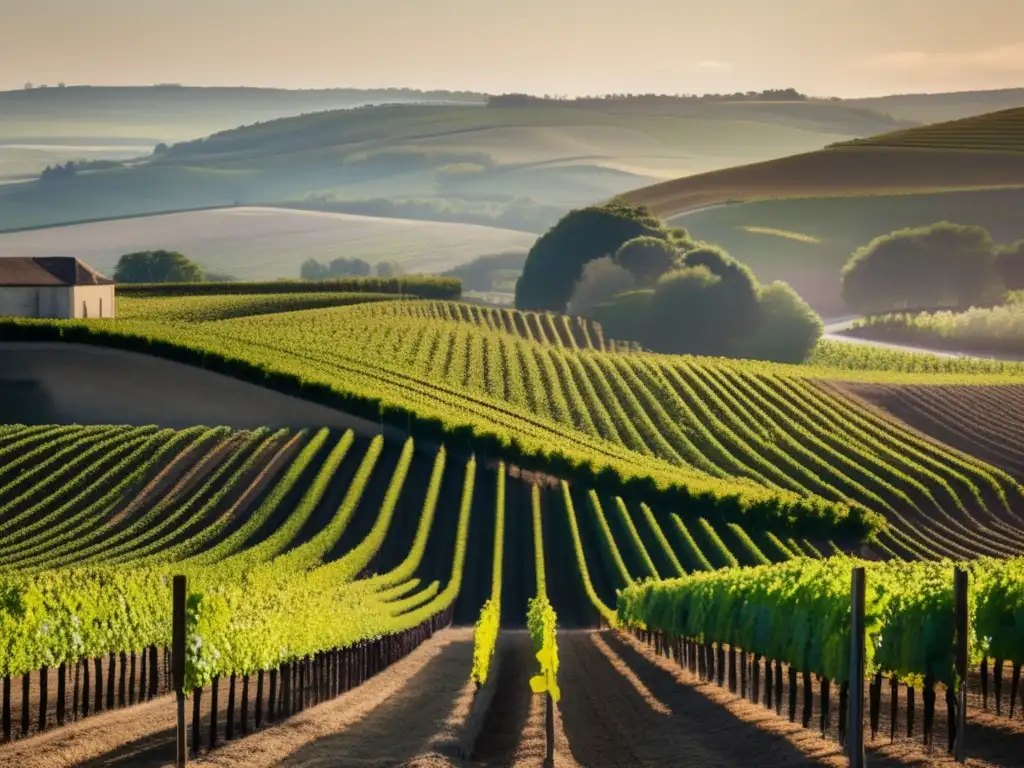 Influencia de Burdeos y Borgoña en vinos franceses: proceso tradicional y terroir capturados en una imagen minimalista