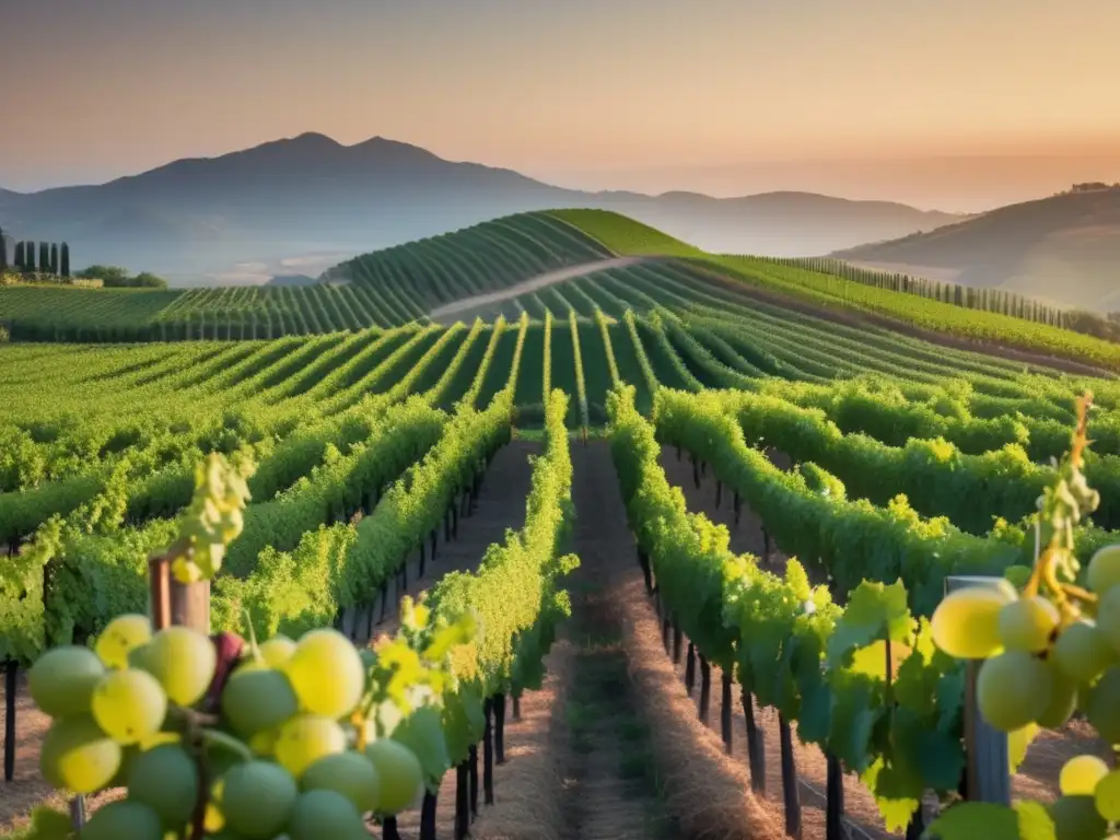 Influencia clima viñedos Asia África: paisaje detallado de viñedos con uvas maduras y gradientes de color que resaltan el clima en Asia y África