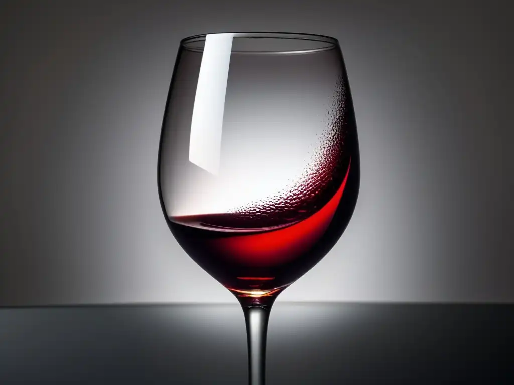 Influencia críticos vino elecciones mesa: copa vino elegante, rojo intenso, superficie blanca