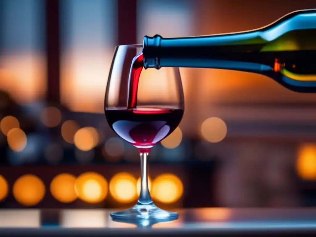 Influencia maceración carbónica en vinos: copa de vino rojo intenso, aromas frutales, enfoque minimalista