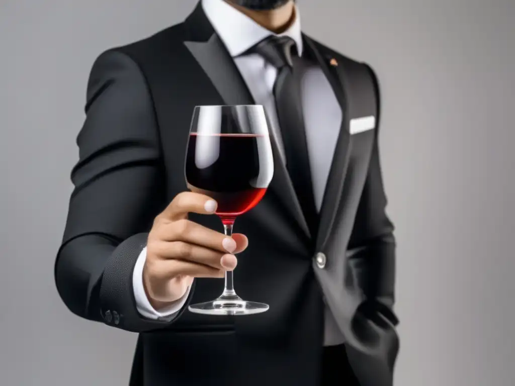 Influencia de sommeliers en redes sociales: sommelier moderno con vino y smartphone