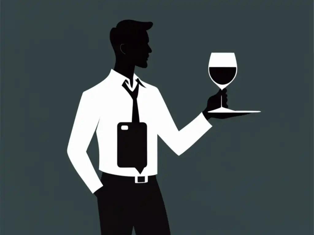 Influencia de sommeliers en redes sociales: ilustración minimalista de un sommelier con copa de vino y smartphone