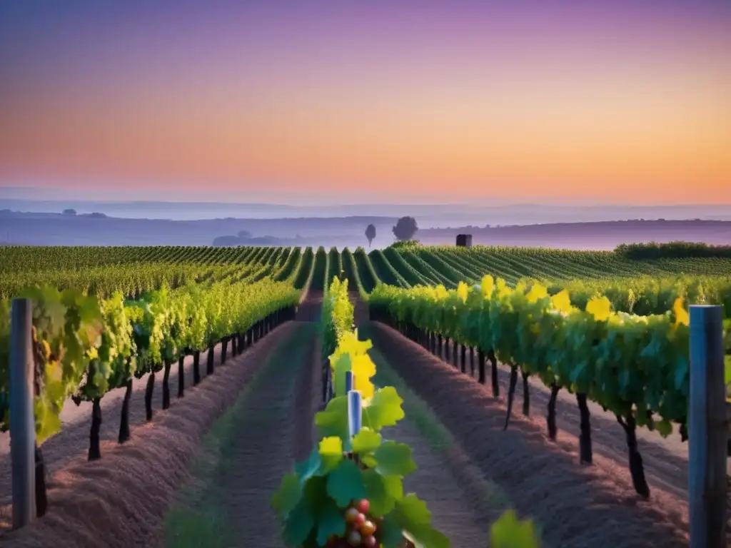 Influencia del sonido en la fermentación del vino en un viñedo al atardecer