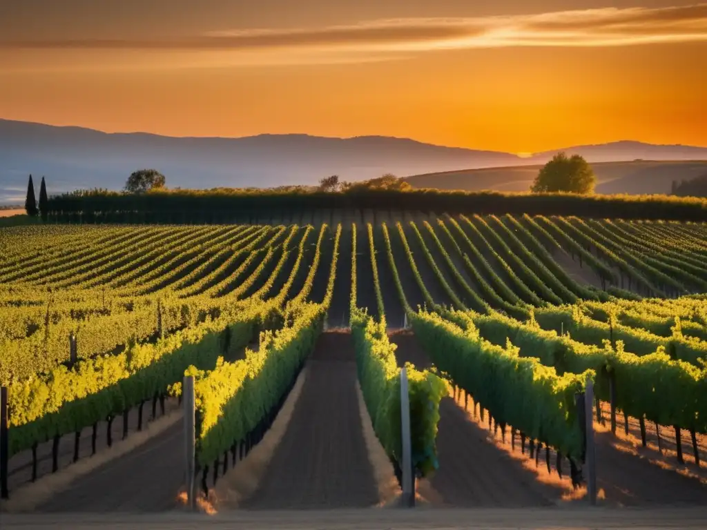 Influencia tarifas tratados comerciales en viñedo al atardecer