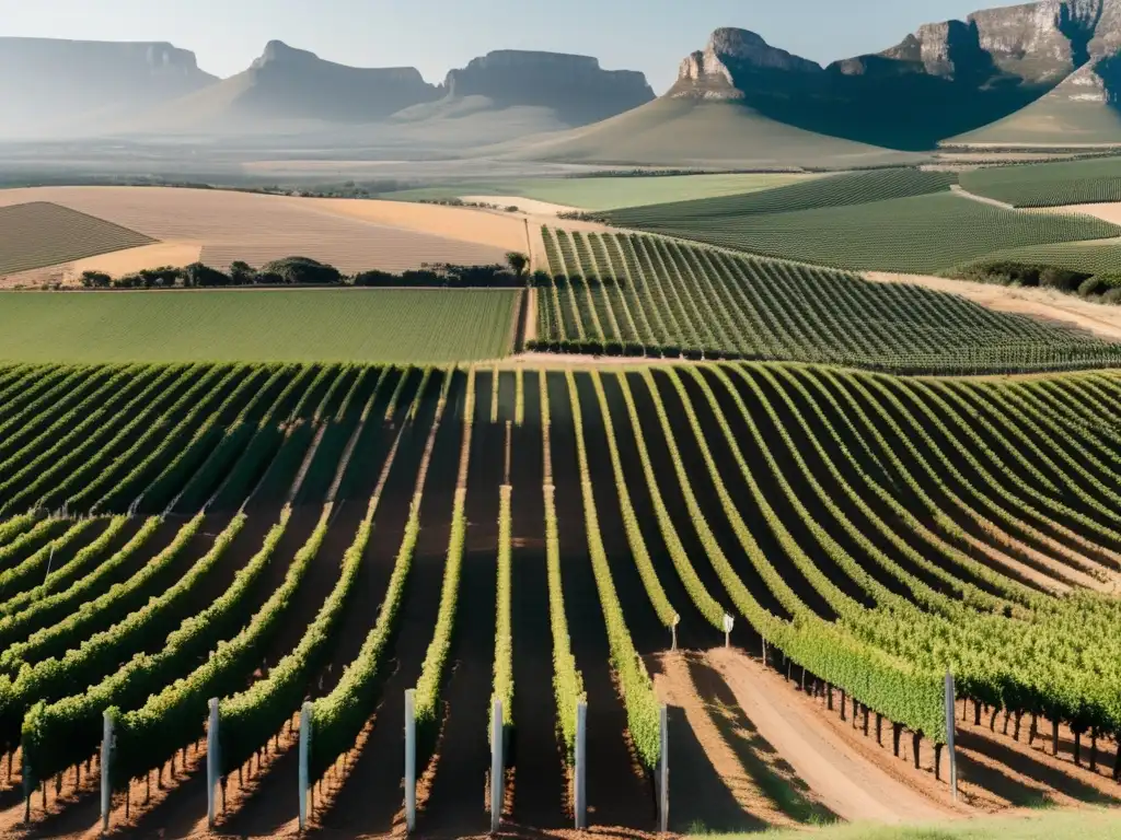 Influencia Eben Sadie vino Sudáfrica, viñedo minimalista con serenidad y paisaje pintoresco