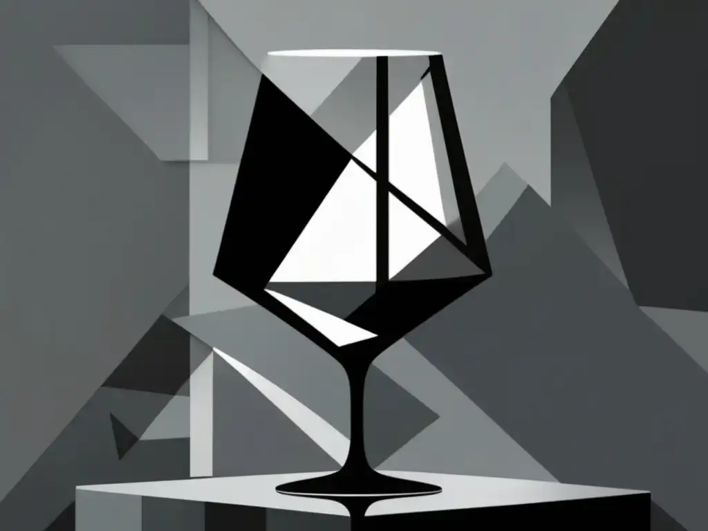 Influencia del vino en cubismo: copa abstracta en blanco y negro