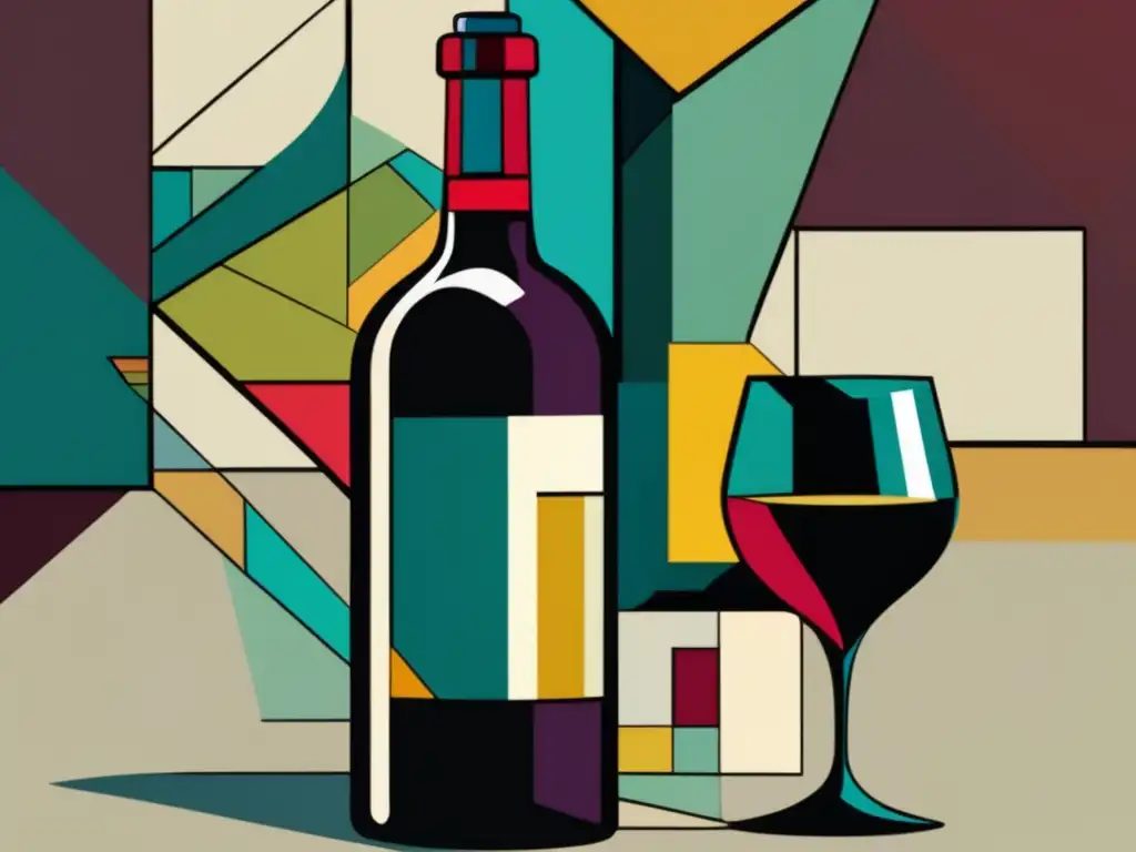 Influencia del vino en cubismo: imagen minimalista de botella y obra cubista