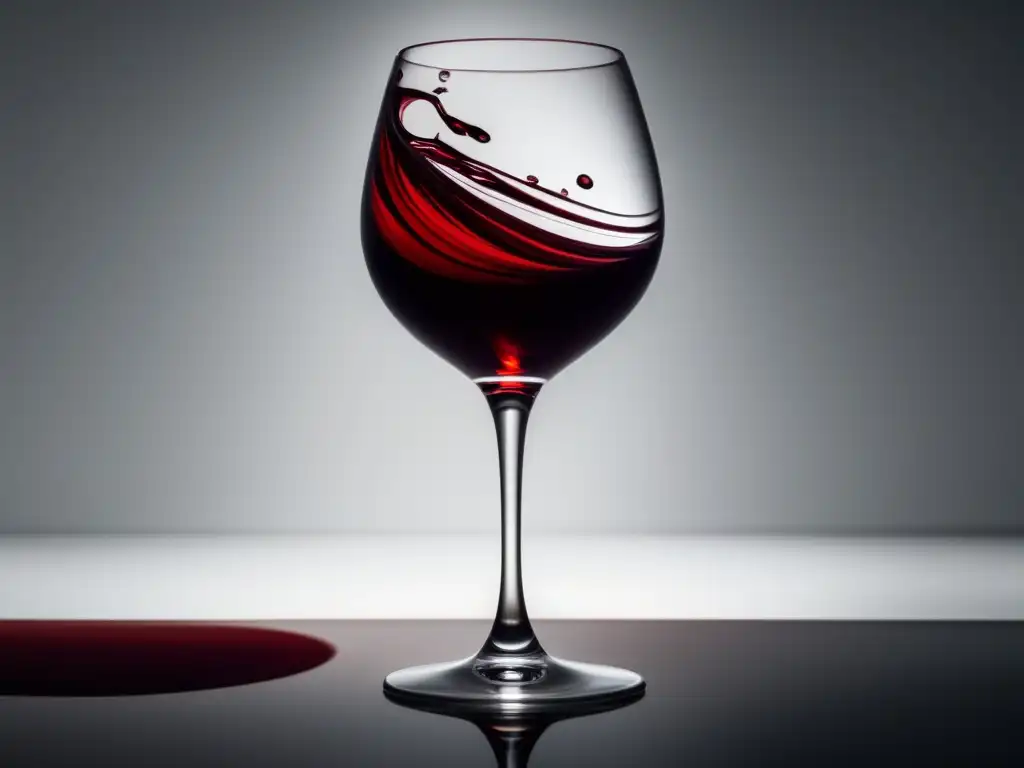 Influencia del vino en envejecimiento: copa de vino rojo en superficie blanca