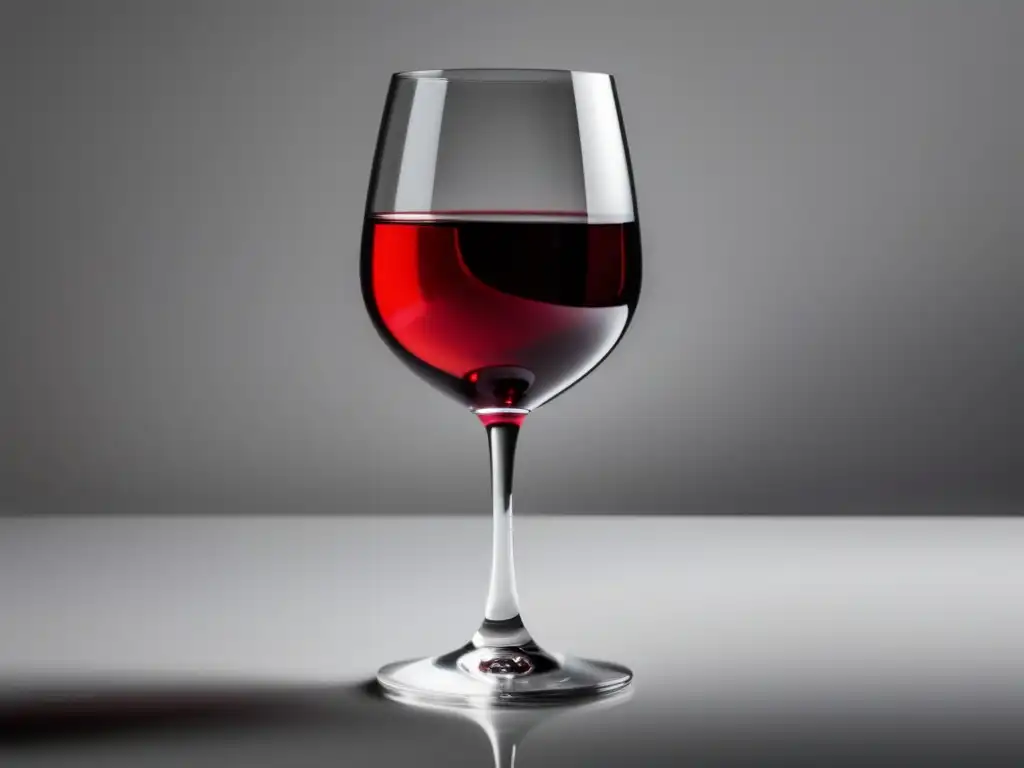 Influencia del vino en fertilidad: copa de vino rojo simétrica y elegante, sobre superficie blanca