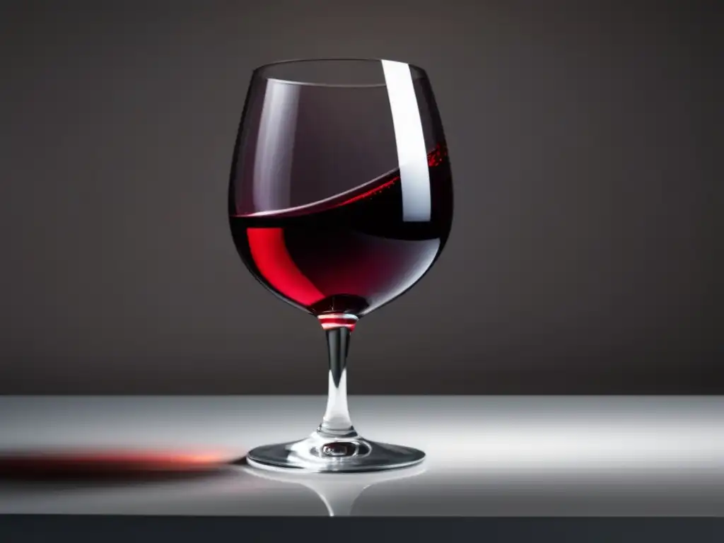 Influencia del vino en fertilidad: copa de vino rojo sobre superficie blanca, elegante y minimalista