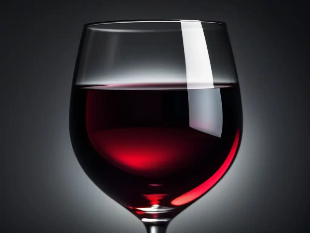 Influencia del vino en series actuales: copa de vino medio llena, color rojo intenso, superficie negra elegante, fondo sólido y limpio