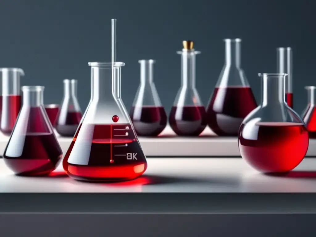 Innovaciones en la vinificación moderna: imagen de laboratorio minimalista con equipo moderno y una probeta de vidrio llena de líquido rojo vibrante