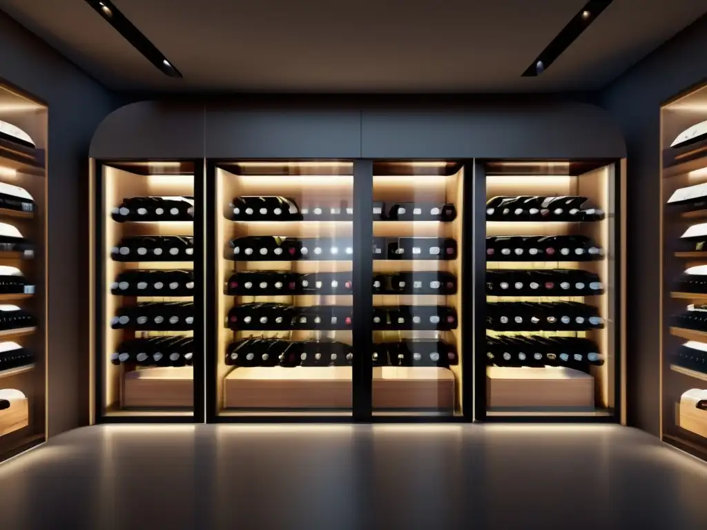 Innovaciones tecnológicas en producción de vino, bodega minimalista con control de temperatura y fermentación automatizados