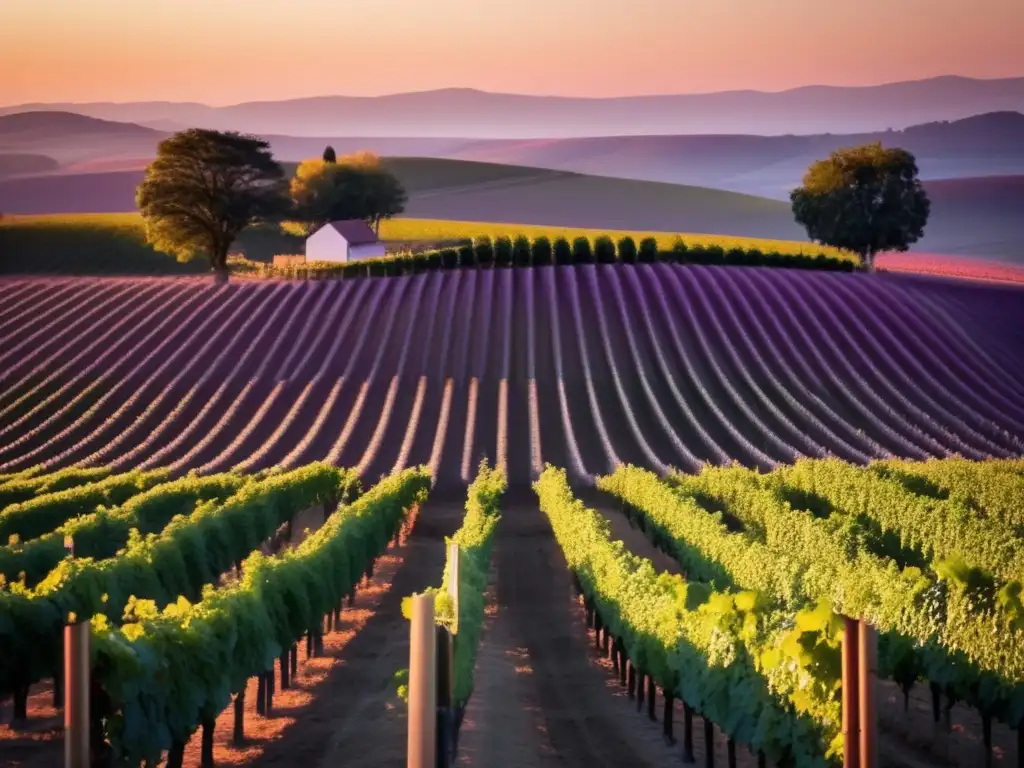 Innovaciones en la vid: Cambios en la industria vinícola, atardecer en viñedo