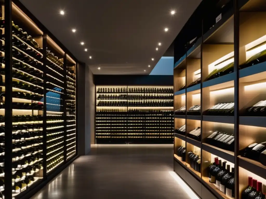 Vinificación innovadora: bodega minimalista con botellas de vino elegantes y técnicas revolucionarias