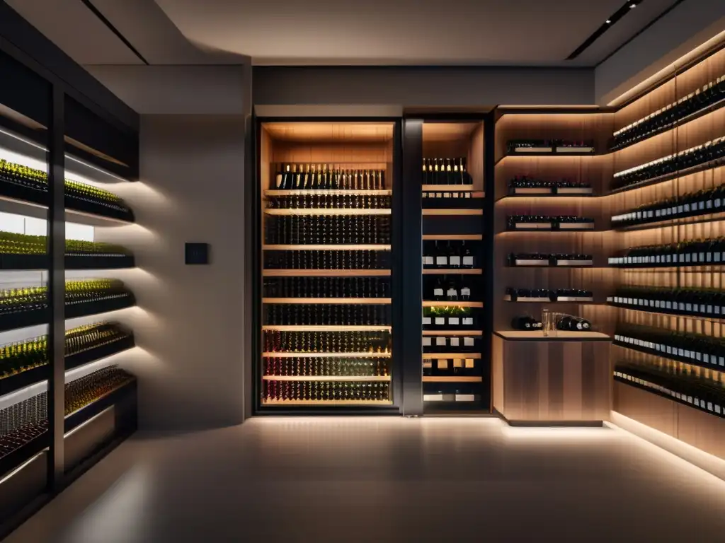 Inversiones en viñedos durante la crisis: Sala de vinos moderna y minimalista con botellas organizadas y elegantes