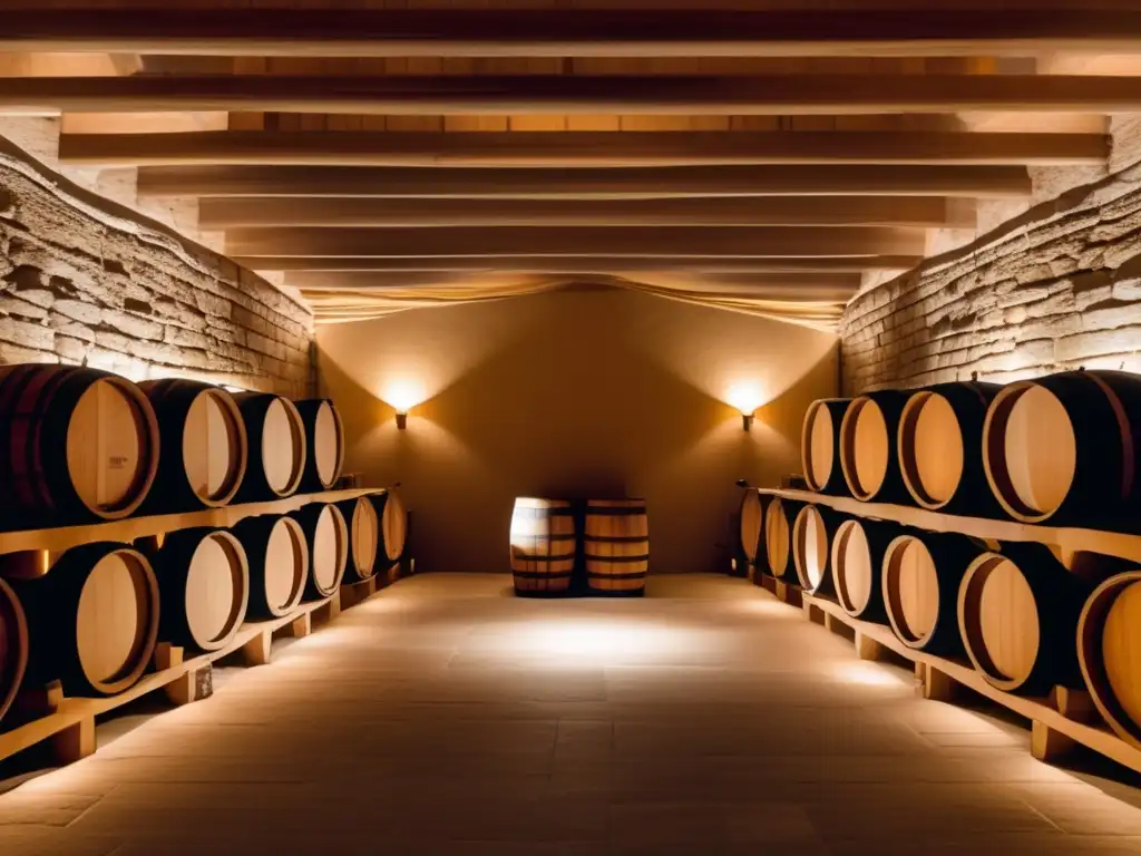 Relación Vino Jazz Bodegas: Bodega de vino subterránea iluminada con barriles de madera y ambiente íntimo