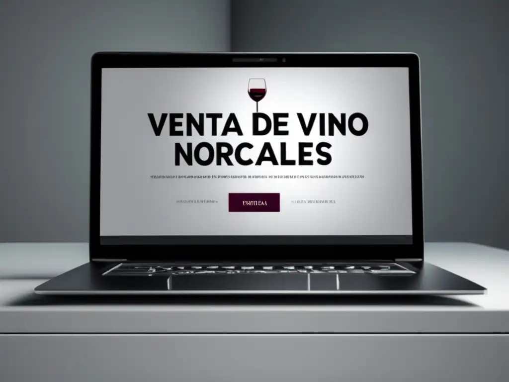 Laptop moderno con pantalla de vino: Venta de vino online, legislación y normativas fiscales