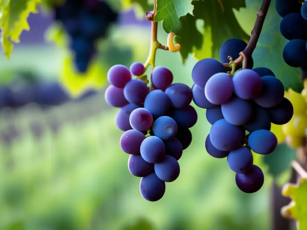 Grapes in shades of purple, with green leaves - Levaduras autóctonas en vinos con carácter