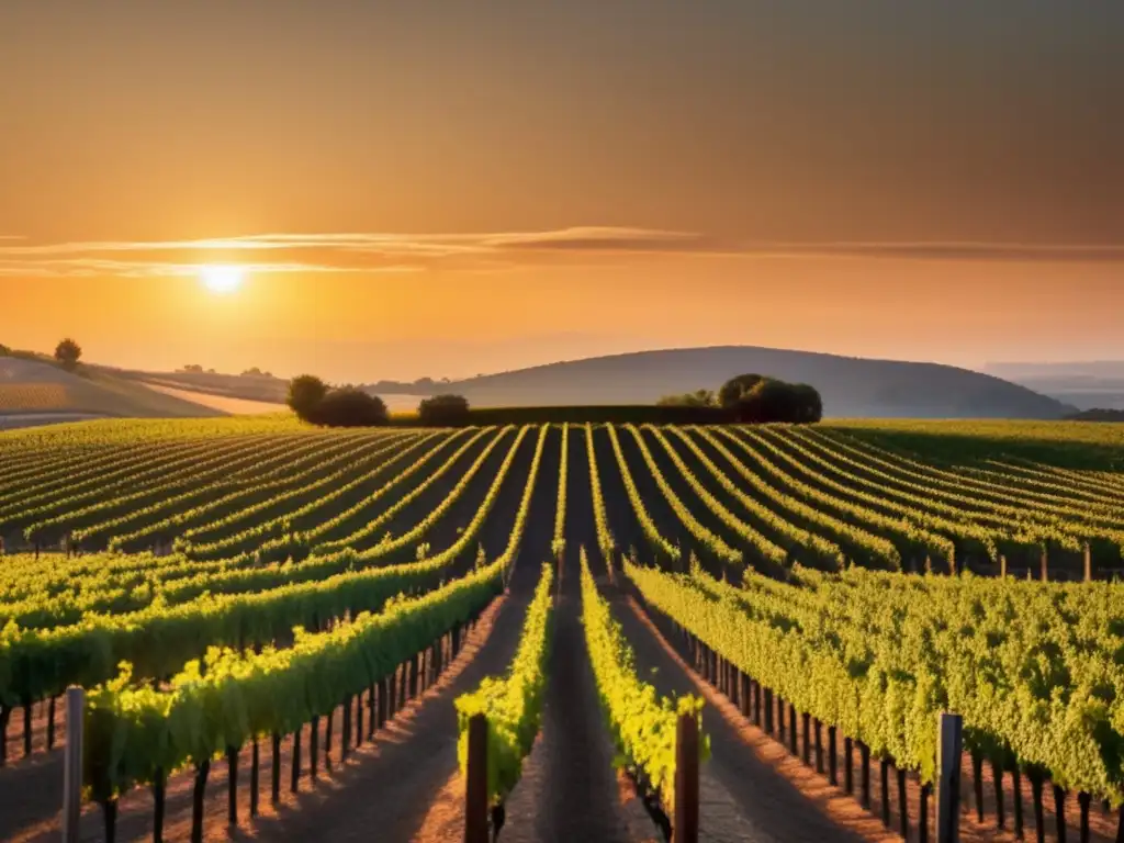 Leyendas vitivinícolas de la antigüedad en un viñedo al atardecer -