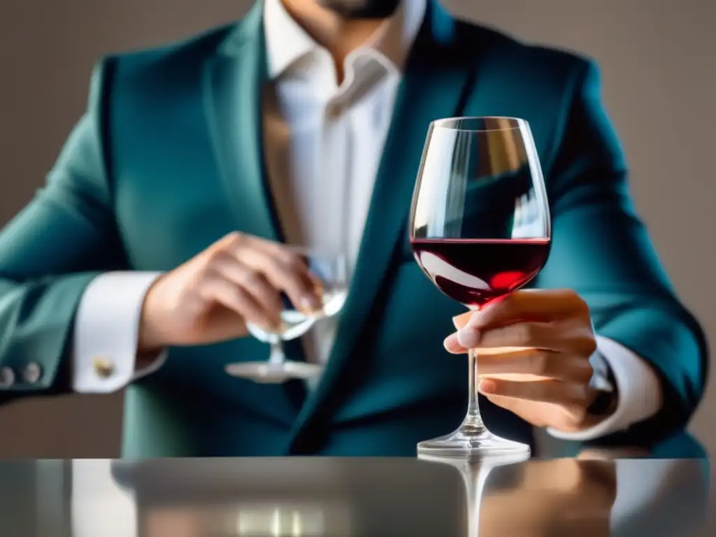 Formación sommelier: educación y profesión - Mano experta sostiene copa de vino, elegante y transparente