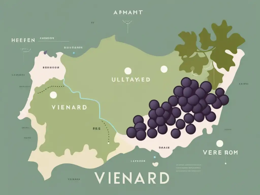 Mapa minimalista de viñedos con ubicación de vinos - Apps geolocalización viñedos origen vino