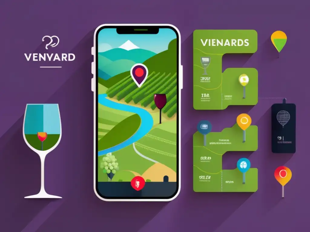 Mapa de geolocalización de viñedos con tecnología de apps, muestra precisión de origen del vino