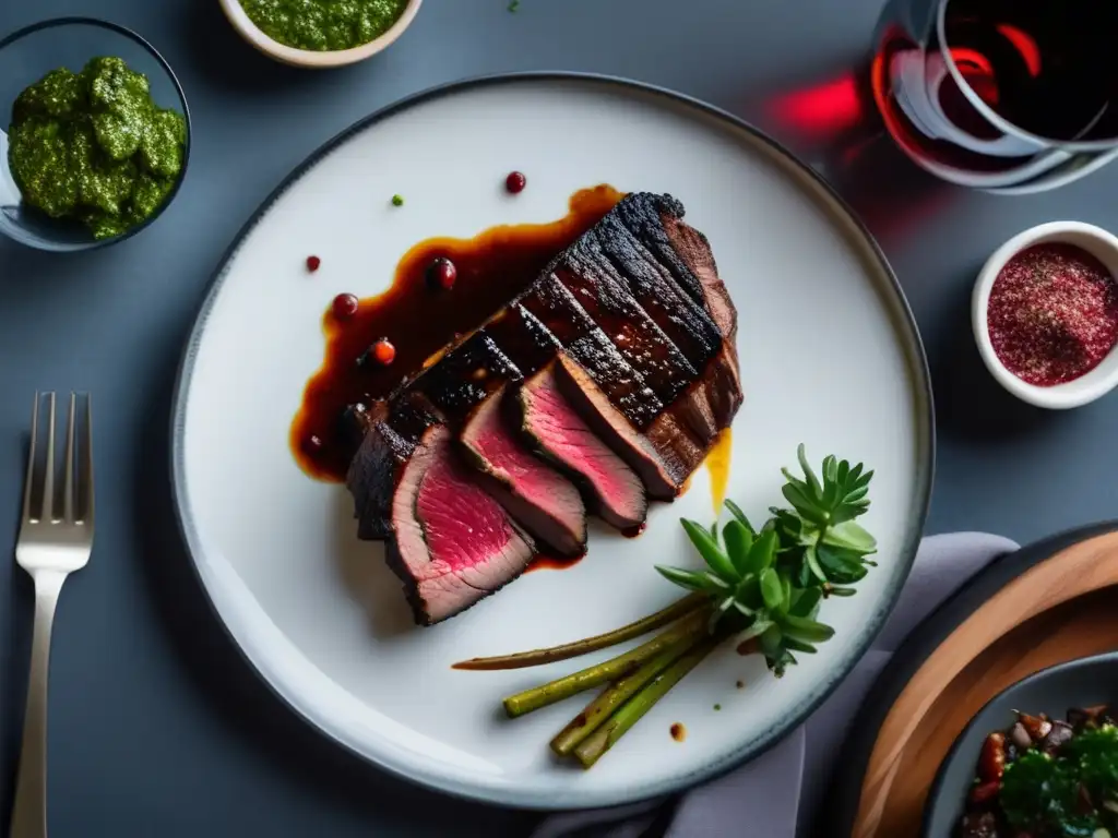 Maridaje entre cocina argentina y Malbec: Asado argentino y vino tinto Malbec perfectamente presentados