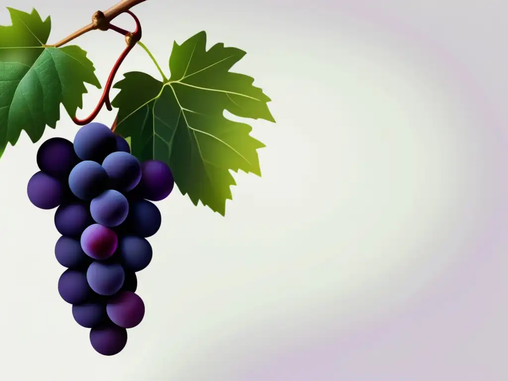 Uvas y rama de vid en fondo blanco Maridaje y cultura vinícola: uvas variadas en rama sobre fondo blanco