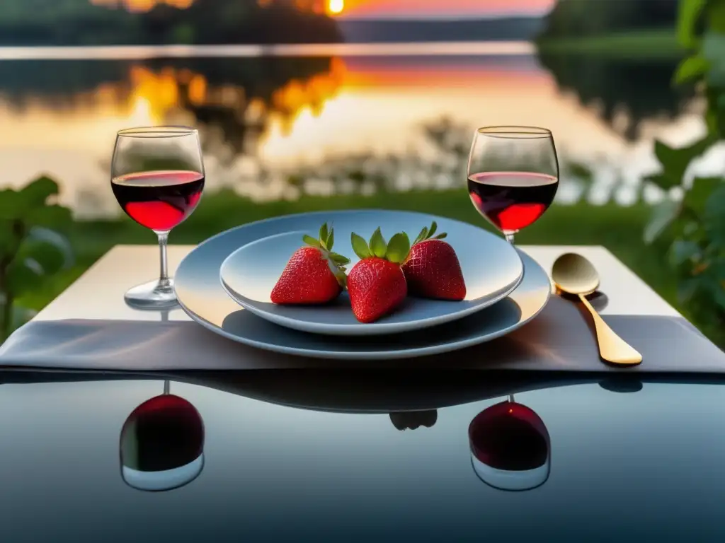 Un maridaje espiritual de vino y frutas, reflejando tranquilidad y armonía en un entorno sereno