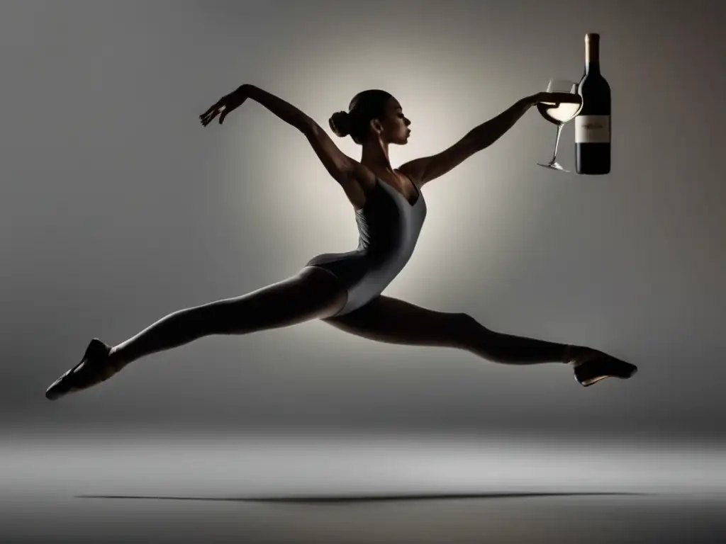 Maridaje vino y ballet: Imagen minimalista de una bailarina sosteniendo elegantemente una copa de vino, resaltando la armonía perfecta entre ambos